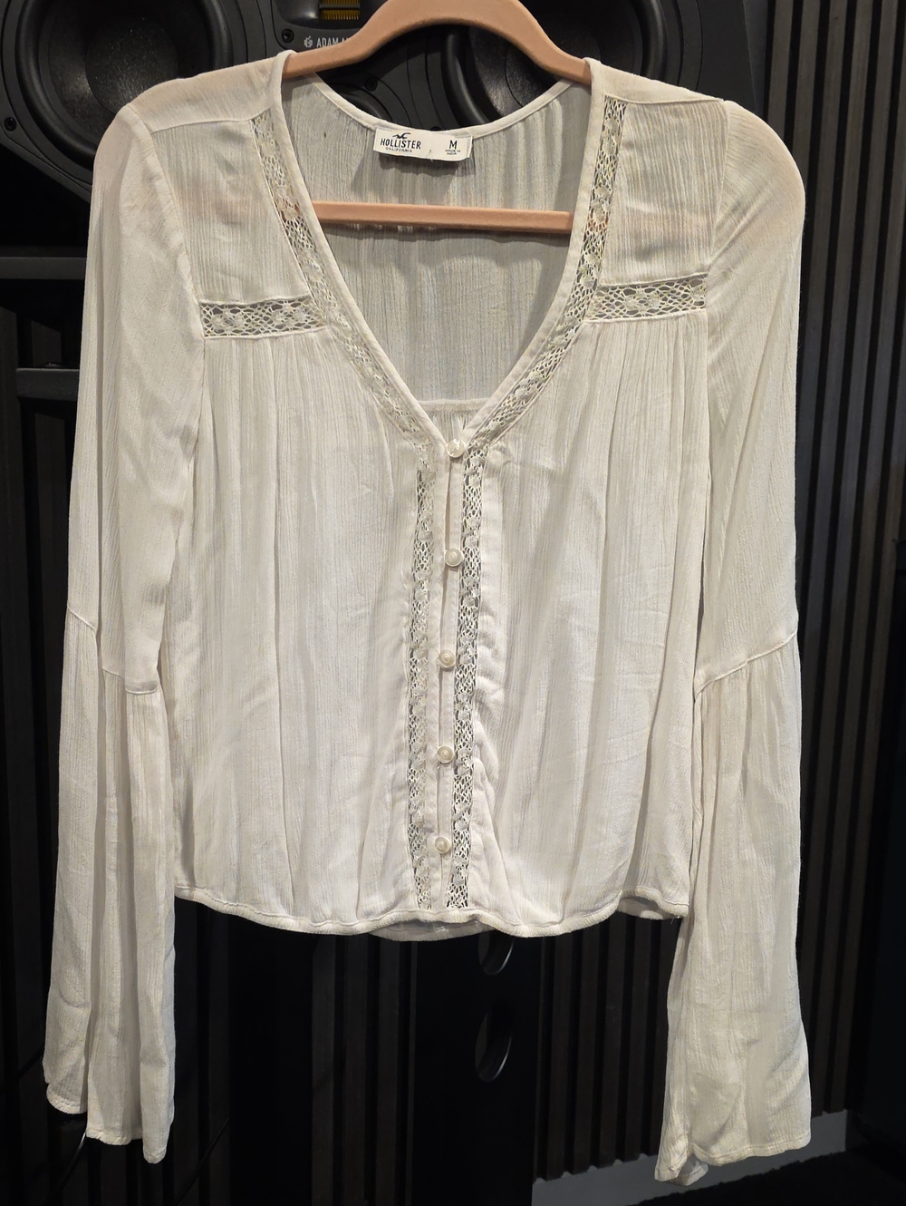 Hollister Women's White Button-Front Lace Trim Blouse